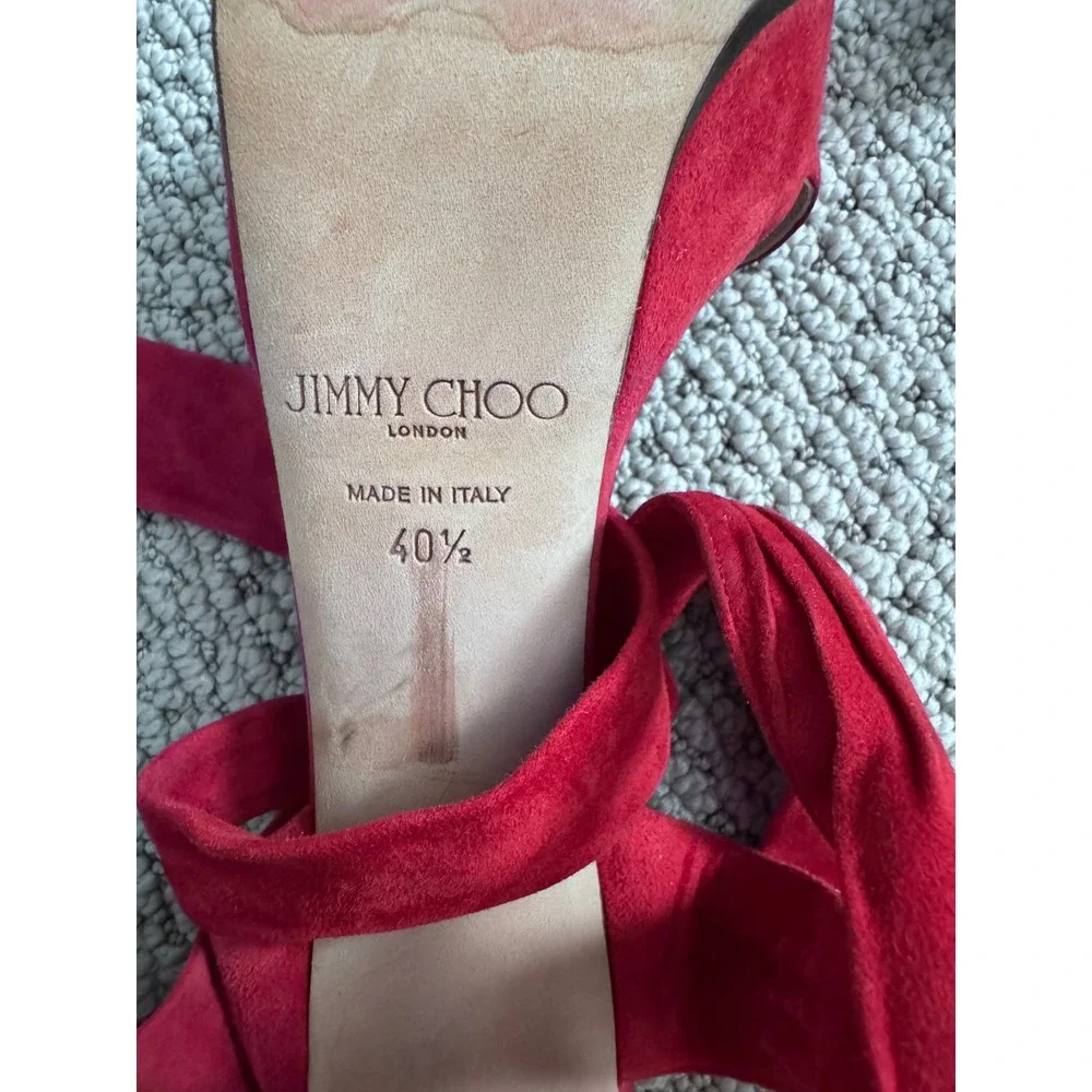 JIMMY‎ CHOO Soft Suede Kaytrin 120 Platform Sandals Red Size 40.5 10.5 Wrap